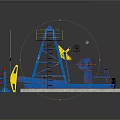 Heavy Duty Industrial Machinery Featuring Blue Frame Yellow Components Wheels And Platform Base