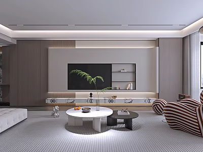 Elegant Modern Living And Dining Room Interior Design With Cozy Soft Furnishings And Warm Lighting 3d model