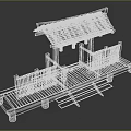 Traditional Wooden Post Station with Tile Roof and Wooden Fence on Raised Platform Structure
