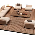 Outdoor Sofa Set With Wooden Deck Sectional Seating Coffee Table And Pillows