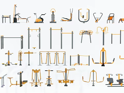 Various Types Of Sports Equipment Featuring Treadmills Parallel Bars Exercise Benches And Rowing Machines 3d model