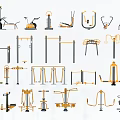 Various Types Of Sports Equipment Featuring Treadmills Parallel Bars Exercise Benches And Rowing Machines