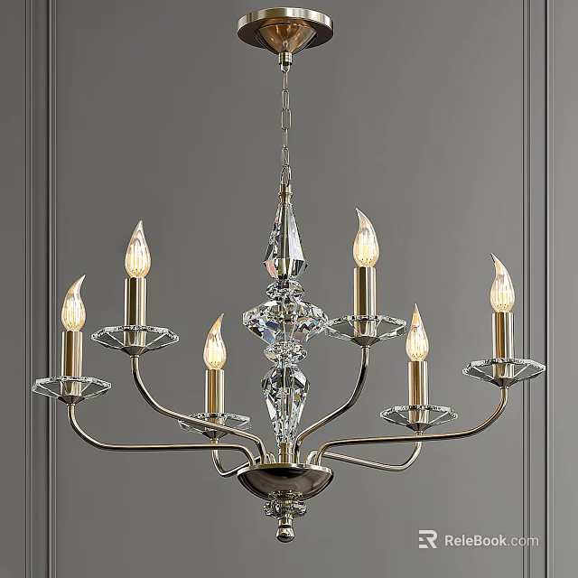 Elegant Chandelier With Multiple Arms Crystal Accents And Candle Shaped Bulbs Against Gray Wall Background 3d model 