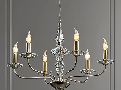 Elegant Chandelier With Multiple Arms Crystal Accents And Candle Shaped Bulbs Against Gray Wall Background 3d model