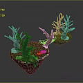 Natural Scene With Dry Trees Green Grass Stones And Yellow Fruits On Floating Islands