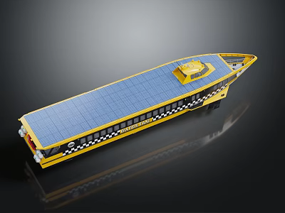 Yellow Boat With Blue Roof Black White Stripes And Side Windows Design 3d model
