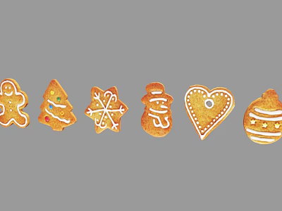 Festive Christmas Gingerbread Cookies With Man Tree Snowflake Snowman Heart And Ornament Shapes 3d model