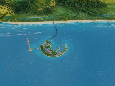 Aerial Planning of Tropical Island Seaside Landscape with Connected Structures and Natural Greenery 3d model