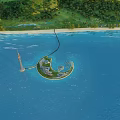 Aerial Planning of Tropical Island Seaside Landscape with Connected Structures and Natural Greenery