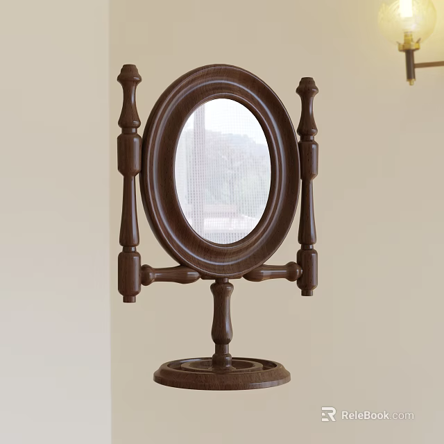 Wooden Oval Mirror With Carved Stand And Classic Design For Home Decor 3d model 
