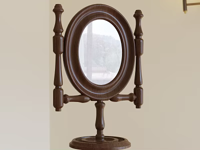 Wooden Oval Mirror With Carved Stand And Classic Design For Home Decor 3d model