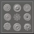 Ornamental Plaster Ceiling Decorations With Circular Floral Pattern Designs And Details 3d model