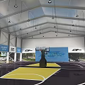 Basketball Gym Entrance With Blue Turnstiles Digital Screens And Reception Area