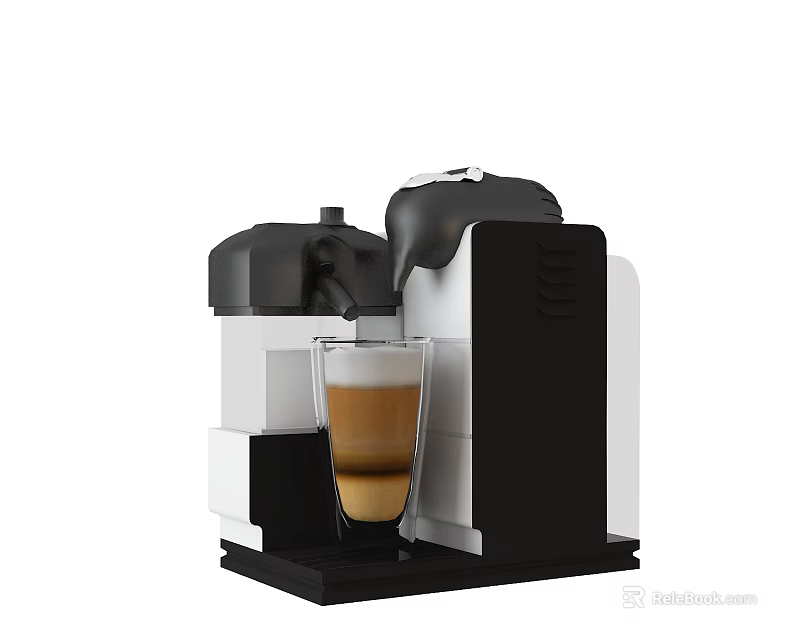 Modern Black And White Coffee Capsule Machine Making Coffee With Layered Milk Foam In Kitchen 3d model 