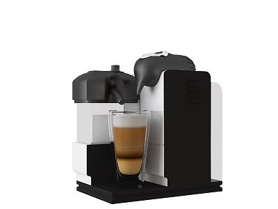 Modern Black And White Coffee Capsule Machine Making Coffee With Layered Milk Foam In Kitchen 3d model