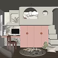 Modern Kids Room With Loft Bed Staircase Transparent Spiral Slide Pink Cabinets And Round Rug