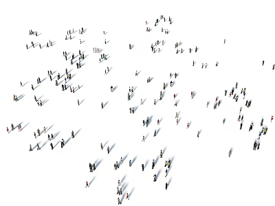 Dense Crowd of Black Silhouette People Walking and Standing on White Background Illustration 3d model