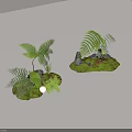 Arbor Landscapes With Green Ferns Rocks Moss And Small Light Features