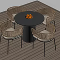 Outdoor Rattan Sofa with Light Cushions Wooden Floor and Round Table with Oranges
