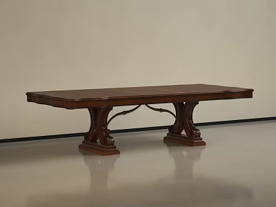 Elegant Solid Wood Dining Table With Ornate Carved Legs And Smooth Surface Design 3d model
