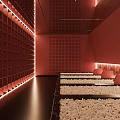 Modern Red Toned SPA Sauna Room With Stone Beds And Lighting