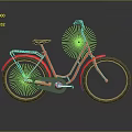 Red Modern Bicycle With Unique Radial Spoke Wheels And Reflective Surface