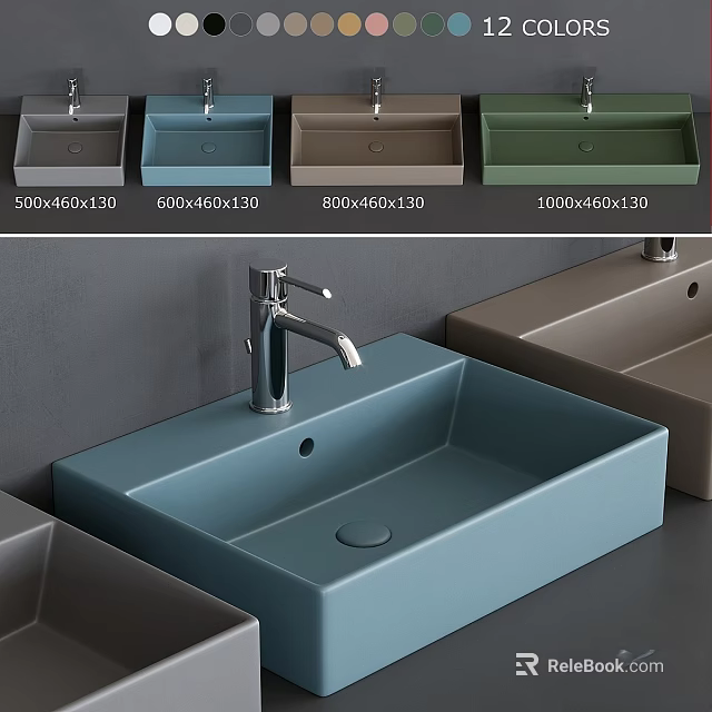 Rectangular Ceramic Washbasin with Various Sizes and Color Options for Modern Bathroom 3d model