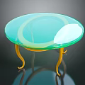 Stylish Coffee Table With Round Light Green Glass Top And Golden Curved Legs
