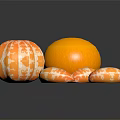 Fresh Tangerine Display With Whole Peeled Fruit And Segments On Black Reflective Background