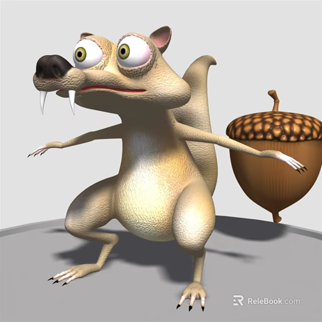 3D Cartoon Squirrel Character With Big Eyes Sharp Teeth And Acorn 3d model 