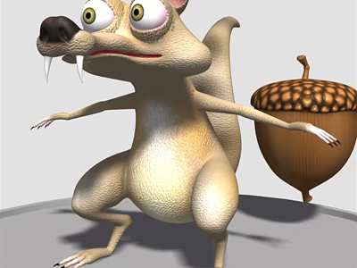 3D Cartoon Squirrel Character With Big Eyes Sharp Teeth And Acorn 3d model