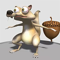 3D Cartoon Squirrel Character With Big Eyes Sharp Teeth And Acorn