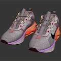 Gray Mesh Sports Sneakers With Air Cushion Orange Purple Soles And Black Logo