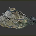 Scenic 3D Natural Landscape Model With Mountain Range And Green Valleys