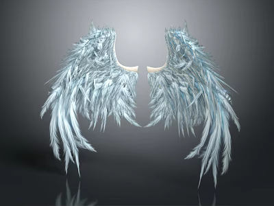 Elegant Silver Angel Wings Wall Decor With Feather Details For Home 3d model