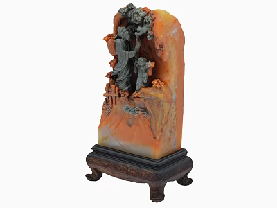 Intricate Traditional Multicolored Stone Sculpture With Detailed Carvings And Sturdy Wooden Base 3d model
