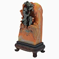 Intricate Traditional Multicolored Stone Sculpture With Detailed Carvings And Sturdy Wooden Base