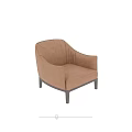 Brown Velvet Single Sofa With Vertical Stripes Curved Backrest Metal Legs Against White Paneled Wall