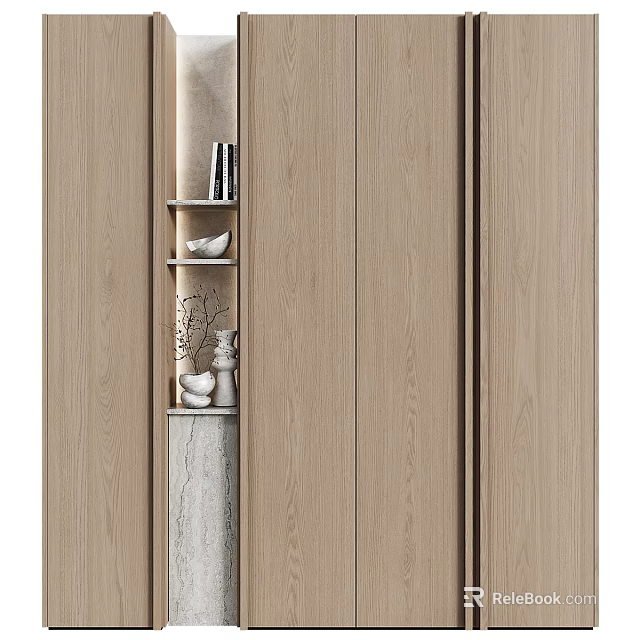 Stylish Wooden Entryway Side Cabinet Interior Design With Shelves And Decorative Items 3d model 