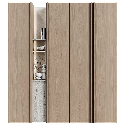 Stylish Wooden Entryway Side Cabinet Interior Design With Shelves And Decorative Items 3d model