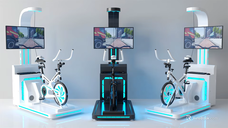 Modern Futuristic Sports Equipment Featuring Stationary Exercise Bikes With Interactive Screens 3d model 