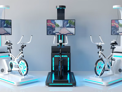 Modern Futuristic Sports Equipment Featuring Stationary Exercise Bikes With Interactive Screens 3d model