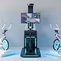 Modern Futuristic Sports Equipment Featuring Stationary Exercise Bikes With Interactive Screens