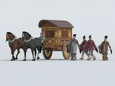 Chinese ancient character carriage ancient official figure ancient bodyguard 3d model