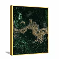 Green Abstract Paintings With Golden Patterns And Gold Frames For Home Decor 3d model