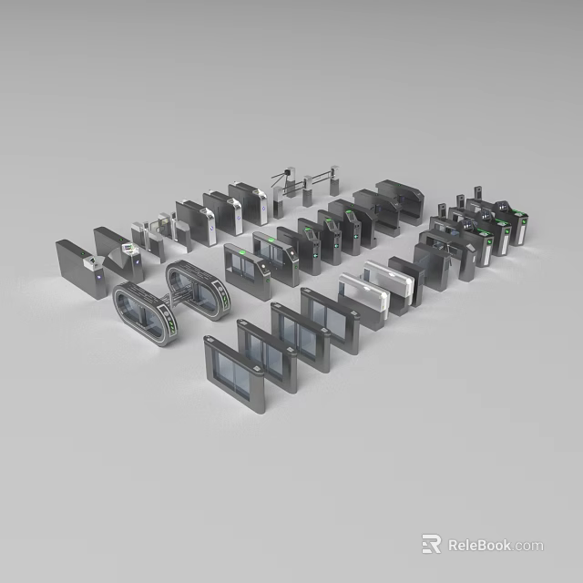 Assorted Industrial Mechanical Components With Black Silver And Green Elements 3d model 
