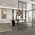 Metal Mesh Room Dividers In Modern Office Interior With Desk Bookshelf And Window View