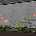 Large Indoor Aquarium Display With Colorful Fish Decorative Branches Aquatic Plants Stones