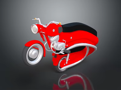 Red Vintage Motorcycle With Black Seat Silver Engine And White Rims 3d model