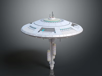 Alien Creatures Piloting Futuristic Disc Shaped UFO With Central Antenna And Supports 3d model